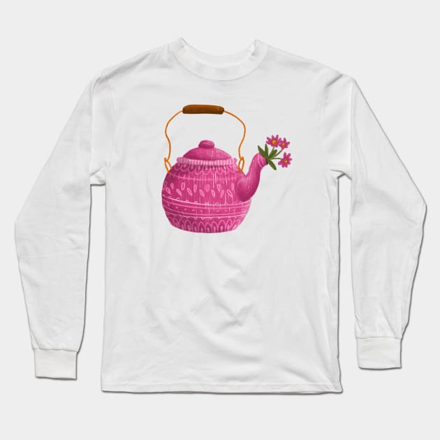 Flower Tea Pot Long Sleeve T-Shirt by Auvrea Studio